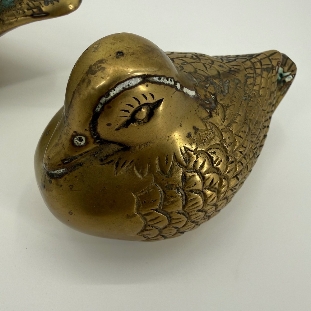 Vintage Brass Mid Century Pair Figurines Quail Partridge Mandarin Duck Pair - Picture 2 of 10